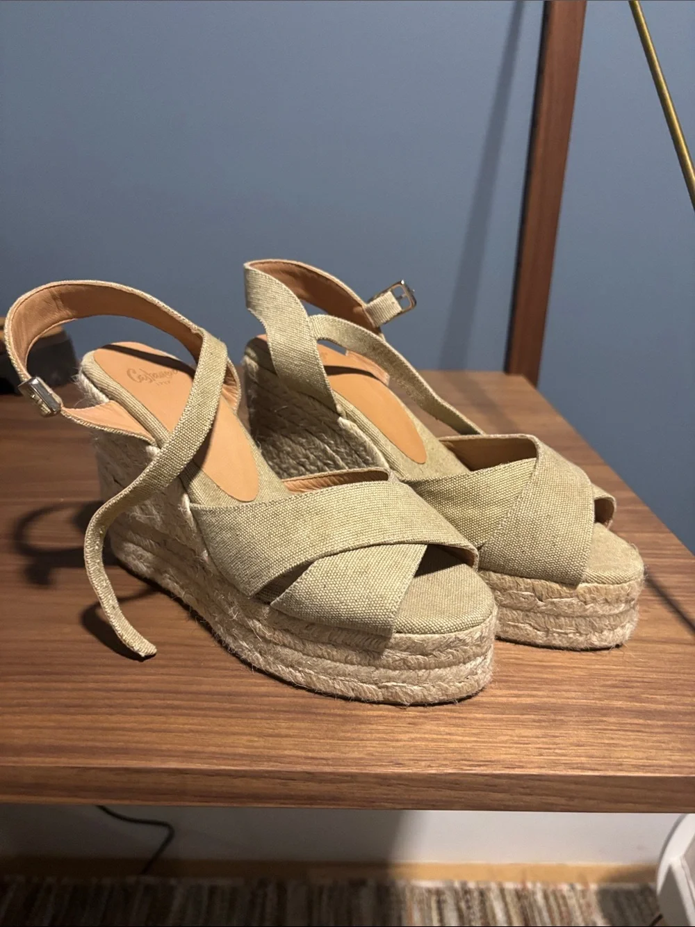 Castaner Beige Crisscross Espadrille Wedge Sandals
